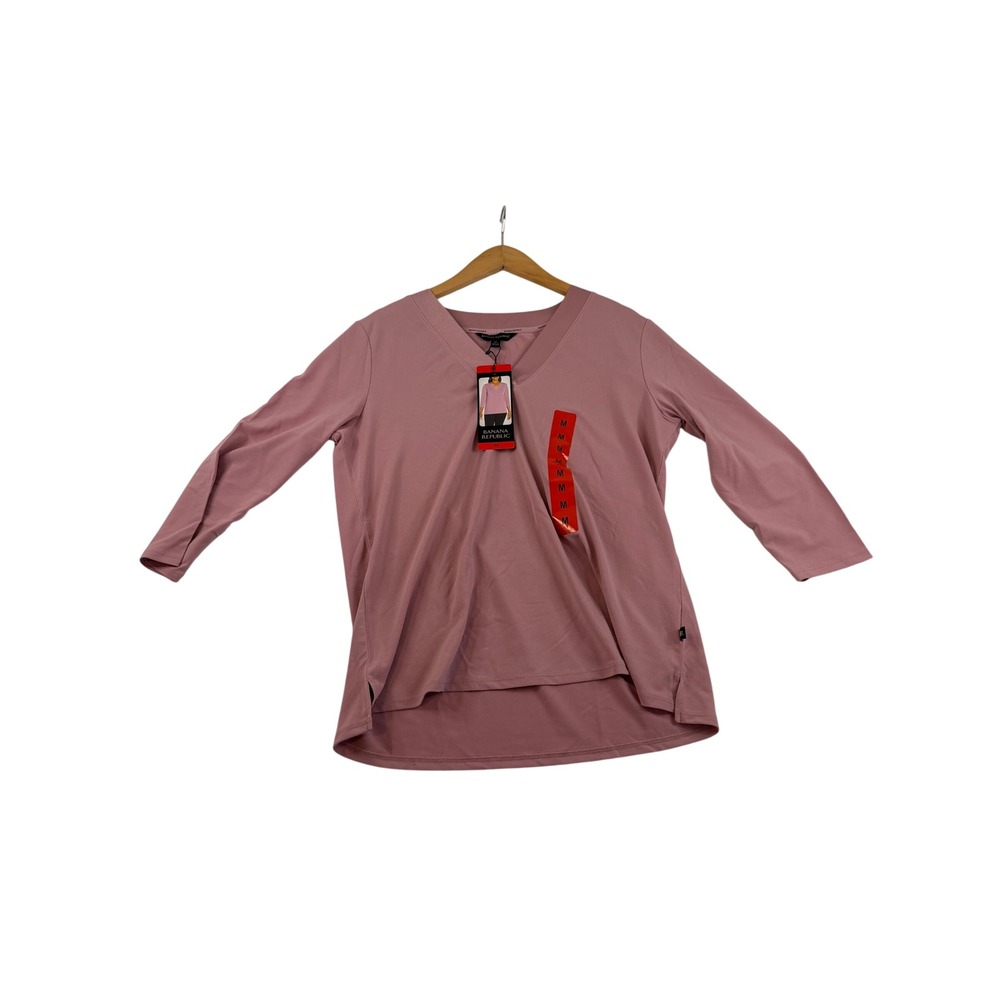 Banana Republic Womens Mauve Pink V-Neck 3/4 Sleeve High-Low Blouse Top Medium